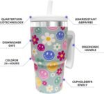 20-OZ Insulated Water Bottle,Insulated Stainless Steel Tumbler,Reusable Cold Drink Thermos,BPA-Free, Double-Wall Stainless Steel Water Bottle (Green-Simleyface Flower, 20, Fluid Ounces) - Image 4