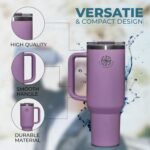 Tumbler with Handle and Straw Lid, Insulated Cup Reusable Stainless Steel Water Bottle Travel Mug, Modern Cupholder Friendly Vacuum Sealed Tumbler for Water, Iced, Tea & Coffee (Lilac, 40 OZ) - Image 3