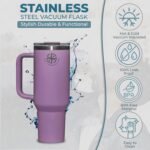 Tumbler with Handle and Straw Lid, Insulated Cup Reusable Stainless Steel Water Bottle Travel Mug, Modern Cupholder Friendly Vacuum Sealed Tumbler for Water, Iced, Tea & Coffee (Lilac, 40 OZ) - Image 4