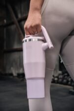 Matte 40 oz tumbler with handle and straw - Leak Proof Tumbler - Insulated Tumblers - Stainless Steel Tumbler - Hot and Cold Drinks - tumblers for women (Pink, 40oz) - Image 5