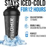 VELOMIX 24 oz Stainless Steel Shaker Bottle with Wire Whisk - Leakproof, No Clumps, Odor Resistant Metal Shaker Bottle, Insulated Shaker Cups for Protein Shakes, Pre Workout and Smoothie (Black) - Image 4