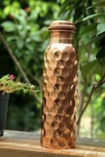 PRECIOSO Pure Copper Diamond Cut Hammered Water Bottle 950 ml – Leak proof Ayurvedic hydration for Yoga, Office & Travel | Eco Friendly Daily Use - Image 5