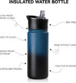 16 oz Insulated Water Bottle Bulk 4 Pack, Straw & Spout Lid, Keep Cold 24H, Spill Proof, BPA-Free, Double Wall, Stainless Steel Kids Water Bottles for School, Sports, Blue Black Gradient - Image 3