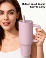 Traveler 40 oz Insulated Water Bottle with Handle & Flip Straw,Fits in Cup Holder,Leak Resistant Tumbler,Stainless Steel Base,Reusable Gifts for Women & Men - Image 4