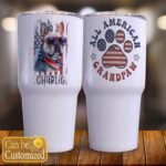 All American French Bulldog Dog Grandpaw Grandpa Patriotic 4th of July US Flag Insulated Tumbler Gift Custom Personalized Insulated Tumbler Full Lid 30oz - Image 3