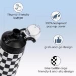 Magnetic Water Bottle with Straw 25 oz - Stainless Steel Insulated Tumbler for Gym & Bike (Fits Holders) - Leak Proof Pop-Up Lid, 2-in-1 Sip or Chug, Handle & Cute Black Checkered Print - Image 3