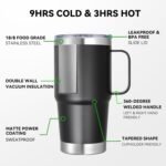 20 oz Stainless Steel Tumbler with Handle Metal Insulated Coffee Travel Mug with Handle Double Wall Tumbler Cup with Lid and Straw, Black 1 Pack - Image 3