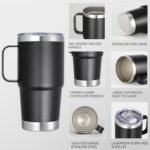 20 oz Stainless Steel Tumbler with Handle Metal Insulated Coffee Travel Mug with Handle Double Wall Tumbler Cup with Lid and Straw, Black 1 Pack - Image 4