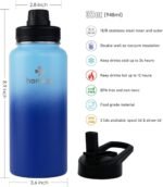 32 oz Powder Coated Double Wall Vacuum Insulated Sports Water Bottle, 18/8 Stainless Steel Wide Mouth Thermal Flask with Straw Lid & Spout Lid, Leak Proof, BPA Free (Blue Navy 32 oz) - Image 3