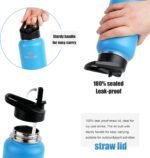 32 oz Powder Coated Double Wall Vacuum Insulated Sports Water Bottle, 18/8 Stainless Steel Wide Mouth Thermal Flask with Straw Lid & Spout Lid, Leak Proof, BPA Free (Blue Navy 32 oz) - Image 5