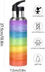 Colorful Stripe Rainbow Water Bottle Vacuum Insulated Stainless Steel Mug Kids Water Bottle with Straw and Handle Keep Hot Cold Sport Bike Fit Travel Outdoor 20 oz - Image 3