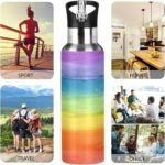 Colorful Stripe Rainbow Water Bottle Vacuum Insulated Stainless Steel Mug Kids Water Bottle with Straw and Handle Keep Hot Cold Sport Bike Fit Travel Outdoor 20 oz - Image 5