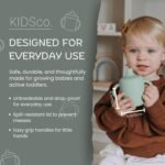 KIDSco. Silicone Sippy Cups (2 Pack) – Soft Spout & Easy Grip Handles for Babies 6+ months, Plastic Free, Toxic Free Silicone, Leak-Resistant, Dishwasher Safe (Green and Sandy Shore) - Image 3