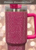 THIRSTEE 40 oz Rhinestone Tumbler with Lid and Metal Straw, Hot Pink Insulated Stainless Steel Cup, Leak Proof Travel Mug, Sparkly Water Bottle for Women, Collectible Gift for School, Work, Gym - Image 9