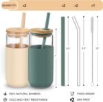 20 OZ Glass Cups with Bamboo Lids and Straws - Beer Can Drinking Glasses with Silicone Protective Sleeve Set, Iced Coffee Glasses, Cute Tumbler Cup for Water, Tea, Gift - Cambridge Blue, Amber - Image 3