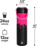 Elemental 24oz Insulated Water Bottle with Straw - 100% Leak-Proof Stainless Steel Core Water Bottles for Travel, Sports and Gym - Double Wall Insulation & BPA Free - Hot Pink Drip - Image 3