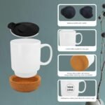 12 Pack 15 oz Sublimation Mugs with Cork Bottom and Splash Proof Lid White Tumbler Ceramic Coffee Cups for Latte Cold or Hot Cocoa Glossy - Image 4