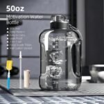 50oz & 84oz Motivational Water Bottle - Time-Marked, Leak Proof & BPA free. 2-in-1 Lid with Straw, Food-Grade Tritan. Half Gallon Sized, Ideal for Gym, Fitness & Outdoor Activities (50oz, Grey) - Image 3