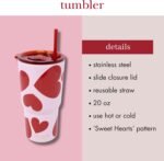 kate spade new york 20 Ounce Insulated Tumbler for Cold and Hot Drinks with Reusable Straw, Stainless Steel Travel Cup with Slide Top Lid (Sweet Hearts) - Image 5