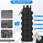 Collapsible Water Bottle, 16oz Portable Reusable Silicone Water Bottle, BPA-Free Leak-Proof Foldable Design with Carabiner, Lightweight Durable for Gym, Travel, Camping, Hiking, Sportsr-Pink - Image 4