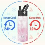 18 oz Insulated Water Bottle Stainless Steel Sport Bottles with 3 Lids,Marble Blossom - Image 3
