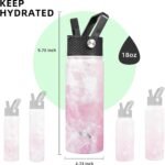 18 oz Insulated Water Bottle Stainless Steel Sport Bottles with 3 Lids,Marble Blossom - Image 4