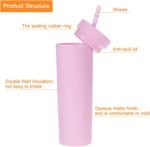 uxcell Skinny Tumbler with Lids and Straws, 16Oz Matte Purple Skinny Tumbler Bulk, Reusable Pastel Acrylic Tumbler, Double Wall Plastic Tumbler for Cold Hot Drinks, Coffee DIY - Image 4