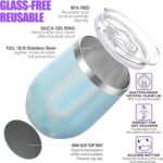THILY Vacuum Insulated Stemless Wine Glass Stainless Steel 12 oz Wine Tumbler with Spill Proof Lid, Straw, Cute Cup, Keep Cold & Hot for Coffee, Cocktails, Drinks, Glitter Light-Blue - Image 3