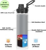 Sublimation Sports Water Bottle Blanks Bulk, 22 oz Sublimation Tumblers, Stainless Steel Double Wall Insulated Sublimation Cups with Portable Handle, Individually Boxed (8 Pack) - Image 3