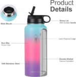Smartlee Insulated Water Bottle with Straw & Spout Lid - 32oz Leak-Proof Vacuum Insulated Water Bottle with Strainer Thermos Sports Water Bottle (Light Blue-Pink-Purple 3 Gradient) - Image 3
