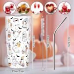 Whaline Halloween Ghost Tumbler 20oz Stainless Steel Travel Tumbler with Lid Straw Brush Cute Ghost Bat Coffee Mug Cup Halloween Boo Spooky Gifts for Women Travel Birthday Horror Gift - Image 3