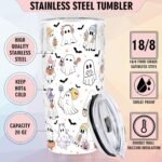 Whaline Halloween Ghost Tumbler 20oz Stainless Steel Travel Tumbler with Lid Straw Brush Cute Ghost Bat Coffee Mug Cup Halloween Boo Spooky Gifts for Women Travel Birthday Horror Gift - Image 4
