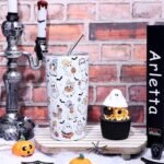Whaline Halloween Ghost Tumbler 20oz Stainless Steel Travel Tumbler with Lid Straw Brush Cute Ghost Bat Coffee Mug Cup Halloween Boo Spooky Gifts for Women Travel Birthday Horror Gift - Image 5