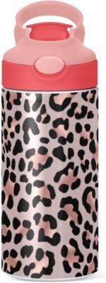 ALAZA Leopard Print Cheetah Kids Water Bottles with Lids Straw Insulated Stainless Steel Water Bottles Double Walled Leakproof Tumbler Travel Cup for Girls Boys Toddlers 12 oz,Pink - Image 3