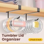 2 Pack Tumbler Lid Organizer, Under Cabinet Cup Lid Holder for Yeti Insulated Mug/Stanley Insulated Mug/Simple Modern Insulated Mug Lid, No Gluing, No Drilling, Up to 10 Lids (Black) - Image 3