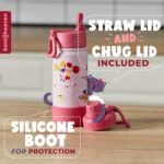 Bentoheaven Kids Water Bottle Stainless Steel for Boys & Girls, 2 Lids (Chug & Straw), Handle & Silicone Boot, Reusable Metal Leak-proof Insulated Tumbler, School & Sports 17oz (Pink) - Image 3