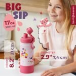 Bentoheaven Kids Water Bottle Stainless Steel for Boys & Girls, 2 Lids (Chug & Straw), Handle & Silicone Boot, Reusable Metal Leak-proof Insulated Tumbler, School & Sports 17oz (Pink) - Image 5
