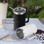 Volhoply 24oz Insulated Coffee Mug with Lid and Straw, Stainless Steel Travel Mugs with Handle, Double Wall Vacuum Leak Proof Coffee Tumbler Cup (Assorted,2) - Image 5