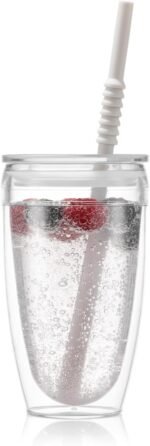 Bodum 13.5oz Pavina Insulated Travel Mug Tumblers with Lid and Straw, BPA Free Plastic, Pack of 2 - Image 4