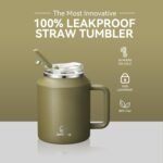 Gpeng 30/40/50 oz Tumbler with Handle, Water Bottles with Straw Lid, Insulated Stainless Steel Travel Mug Cup Holder Friendly, Keep Drinks Cold or Hot for Hours (ArmyGreen, 50 oz) - Image 3