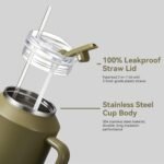 Gpeng 30/40/50 oz Tumbler with Handle, Water Bottles with Straw Lid, Insulated Stainless Steel Travel Mug Cup Holder Friendly, Keep Drinks Cold or Hot for Hours (ArmyGreen, 50 oz) - Image 4