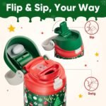 Christmas Insulated Water Bottle with Straw - Leak Proof Stainless Steel Water Bottle for School, Travel, Keeps Cold All Day, One-Touch Flip Lid, Holiday Gifts For Women Men, 24 oz, Frosty Forest - Image 3