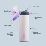 Insulated Water Bottle with Straw - Encool Stainless Steel Water Bottle with Push Button Lid, Leak-Proof & BPA-Free, Keeps Cold for 24 Hours for Sports, Travel, Gym (24 oz, Oyster Pink) - Image 5