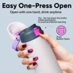 Insulated Water Bottle with Straw - Encool Stainless Steel Water Bottle with Push Button Lid, Leak-Proof & BPA-Free, Keeps Cold for 24 Hours for Sports, Travel, Gym (24 oz, Oyster Pink) - Image 6