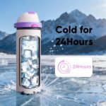 Insulated Water Bottle with Straw - Encool Stainless Steel Water Bottle with Push Button Lid, Leak-Proof & BPA-Free, Keeps Cold for 24 Hours for Sports, Travel, Gym (24 oz, Oyster Pink) - Image 8