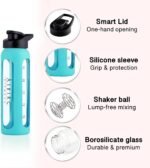 Fitness | 24 oz Glass Protein Shaker Bottle – BPA-Free, Leakproof Lid, Stainless Steel Mixing Ball & Silicone Sleeve – Gym Shaker for Smoothies, Shakes & Pre-Workout – Aqua - Image 3