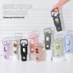 BLUEGO 32oz Glass Water Bottle with Handle and Straw|Leakproof Sports Glass Bottle with Time Marker and Silicone Sleeve|Glass Drinking Bottle for Travel, Gym, Workout, Black - Image 6