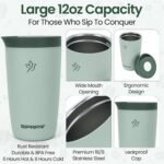 Travel Coffee Mug Tumbler, Reusable Iced Coffee Hot Coffee Cup, Double Wall Insulated Thermal Stainless Steel, Hot and Cold Tumbler for Coffee Lovers, Gift for Women Men, 12 oz, Pastel green - Image 5