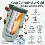 Travel Coffee Mug Tumbler, Reusable Iced Coffee Hot Coffee Cup, Double Wall Insulated Thermal Stainless Steel, Hot and Cold Tumbler for Coffee Lovers, Gift for Women Men, 12 oz, Pastel green - Image 6
