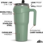 Hydrapeak Roadster 40oz Stainless Steel Tumbler Double Wall Vacuum Insulated Water Bottle With Handle And 2 in 1 Straw Lid (Sage) - Image 3